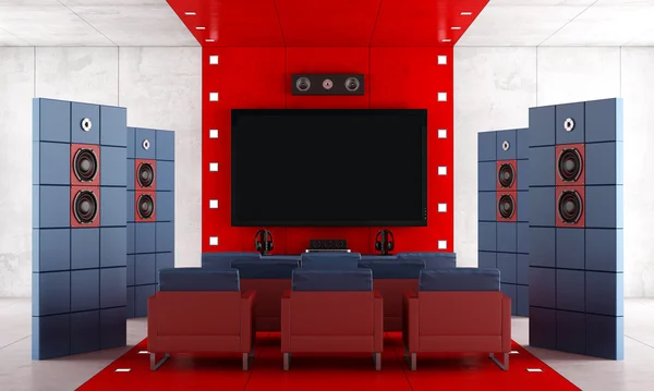 Red and blue contemporary home theater — Stock Photo, Image