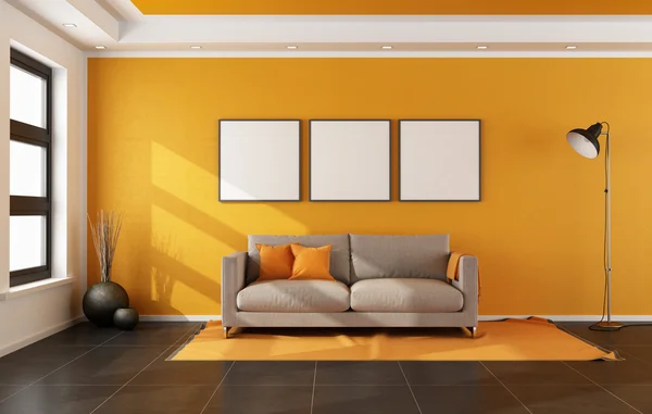 Salón moderno con pared naranja — Foto de Stock