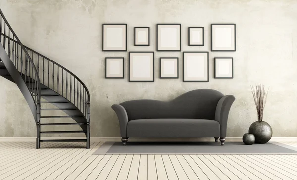 Klasyczny pokój dzienny z schody okrągłe — Zdjęcie stockowe