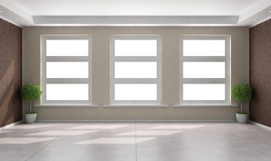 üç pencere işleme - bej ve kahverengi Oda