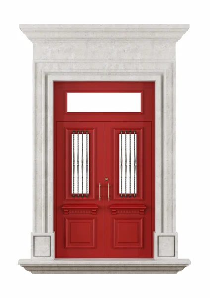 Stenen portaal met rode voordeur — Stockfoto
