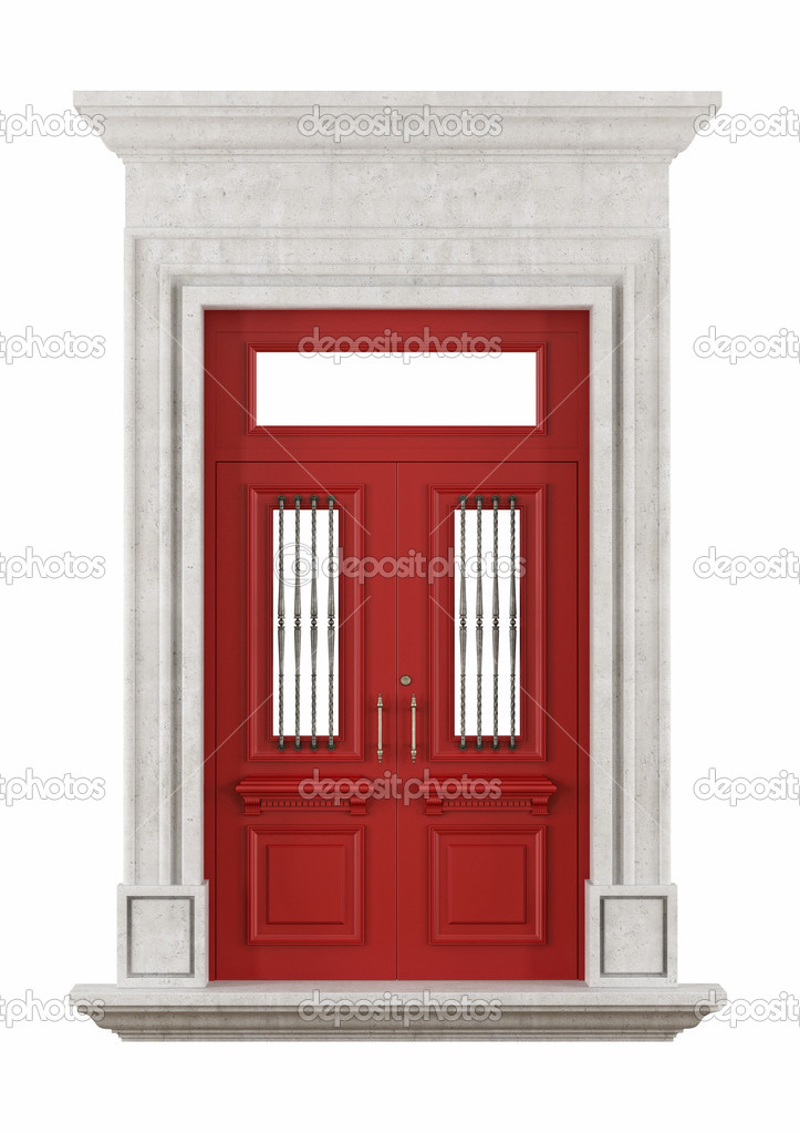 Stone portal with red front door