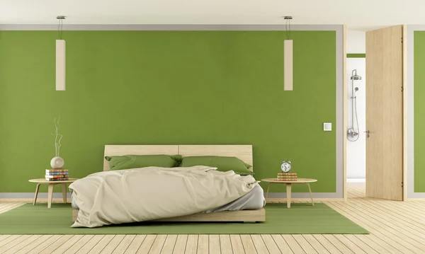 Grünes modernes Schlafzimmer — Stockfoto