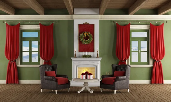 Classic room with christmas decoration — Stock Photo, Image