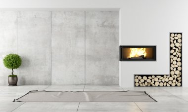Modern interior with fireplace clipart