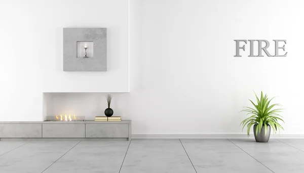 Minimalist interior with fireplace — Stock Photo, Image