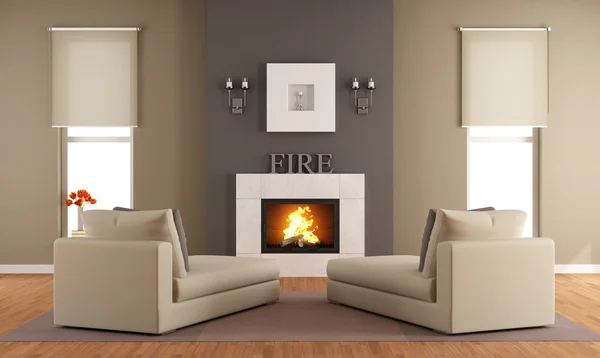 暖炉のある現代的なリビング ルーム — ストック写真