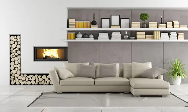 şömineli modern oturma odası