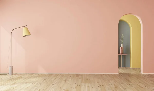 Empty Room Pastel Color Wall Archway Floor Lamp Parquet Floor — Zdjęcie stockowe