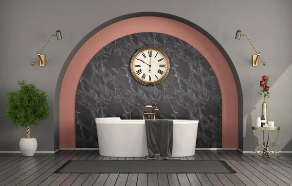 Classic Style Bathroom Bathtub Marble Wall Rendering — Stockfoto