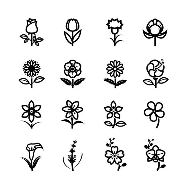 Icônes Fleurs Pour Motif Avec Fond Blanc — Image vectorielle