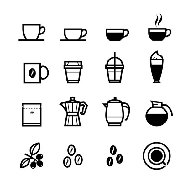 Coffee icons and Coffee Shop with White Background