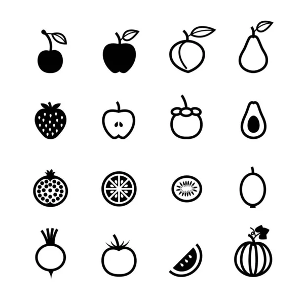 Icônes Fruits Légumes Avec Fond Blanc — Image vectorielle