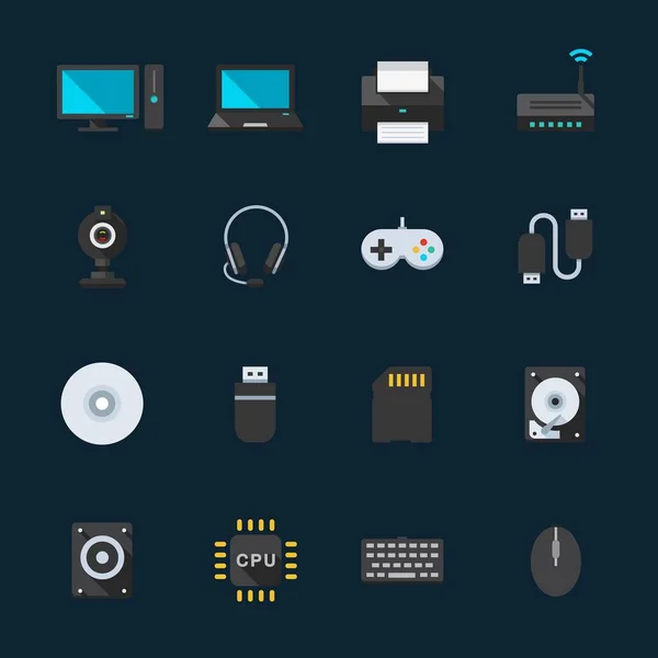 Accessoires Informatiques Icônes Avec Fond Noir — Image vectorielle