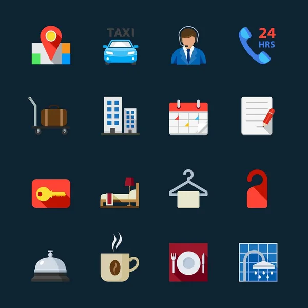 Hotel Hotel Amenities Services Icons Black Background — Stock vektor