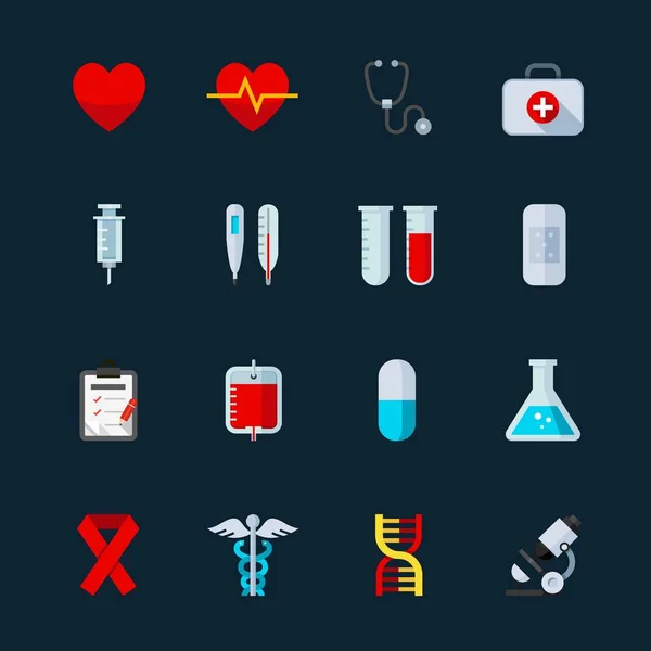 Iconos Equipos Médicos Médicos Con Fondo Negro — Vector de stock