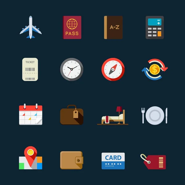 Travel Icons Application Black Background — Stock vektor