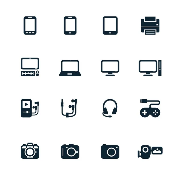 Icônes Pour Appareils Électroniques Ordinateurs Téléphones Caméras — Image vectorielle