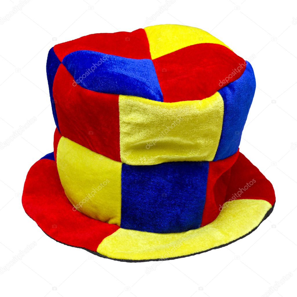 Multi-colored jester hat isolated on white background