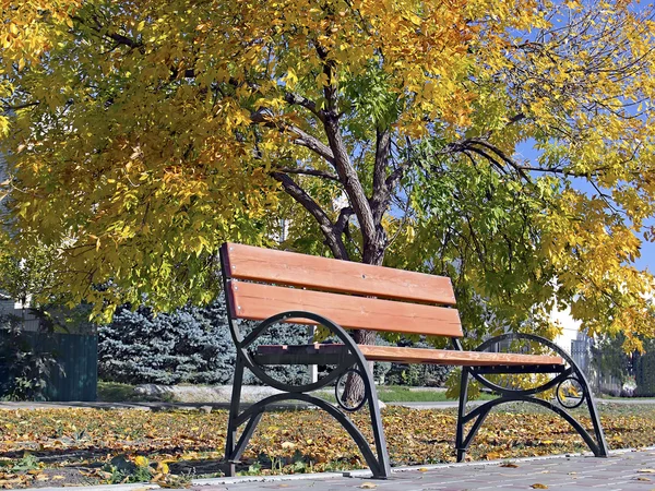 Banken voor rust in het najaarspark — Stockfoto