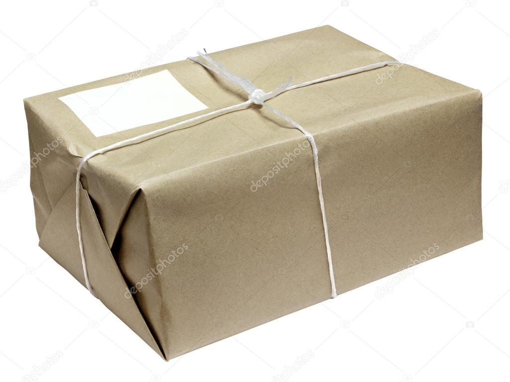 Cardboard parcel parcel tied with string