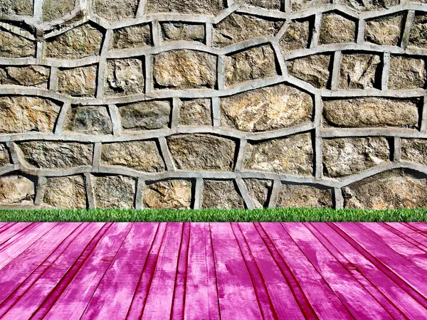 Habitación con un muro de piedra cubierto de hierba — Foto de Stock