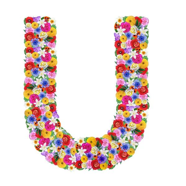 U, letra del alfabeto en diferentes flores — Foto de Stock