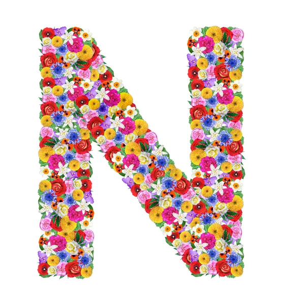 N, letra del alfabeto en diferentes flores — Foto de Stock