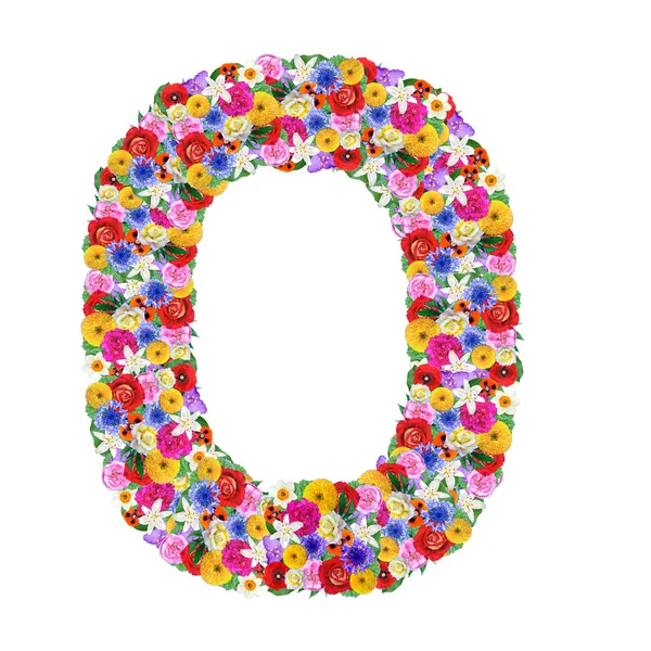 O, letter of the alphabet in different flowers — Stock Photo, Image