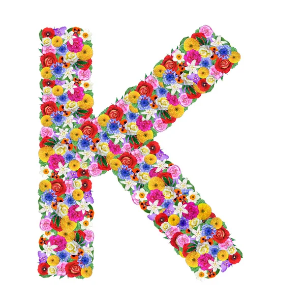 K，不同的鲜花在字母表中的字母 — 图库照片