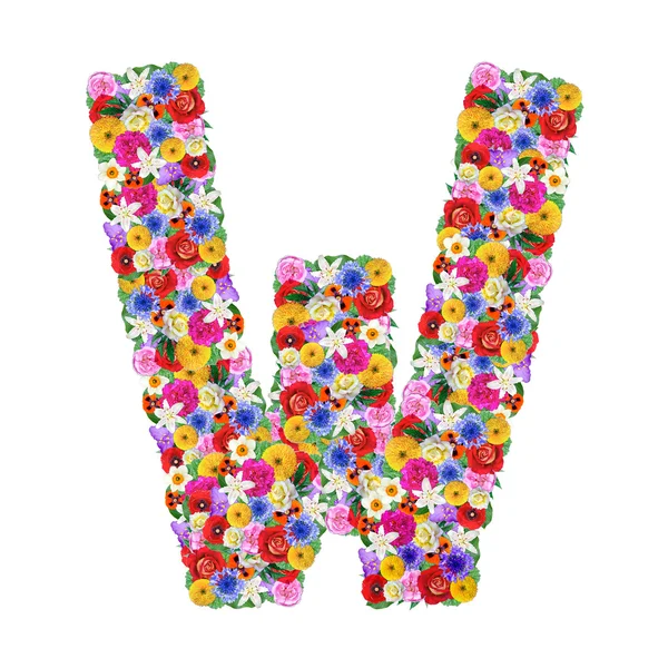 W, letra do alfabeto em flores diferentes — Fotografia de Stock