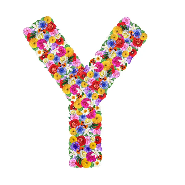 Y, bokstaven i alfabetet på olika blommor — Stockfoto