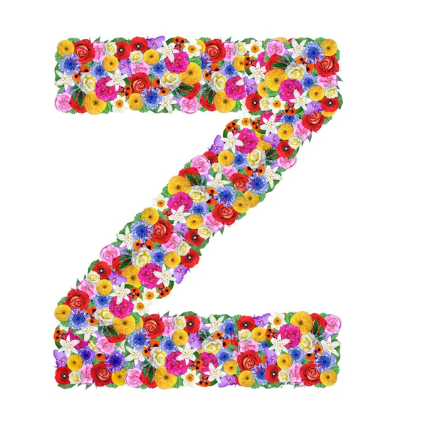 Z, bokstaven i alfabetet på olika blommor — Stockfoto