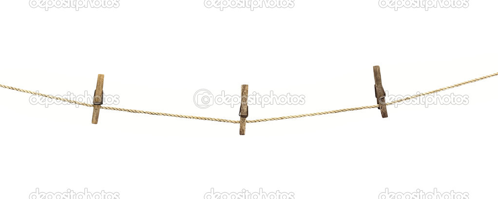 clothesline with clothespins isolated on white background