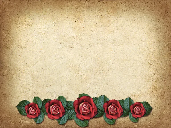 Tarjeta vintage para felicitaciones con tres rosas rojas — Foto de Stock