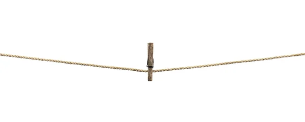 Szárítókötél és clothespins elszigetelt fehér background — Stock Fotó