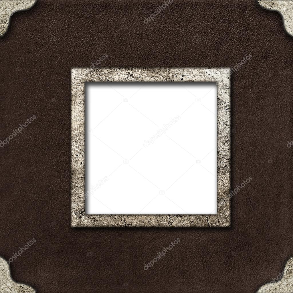 metal frame for photo on leather background