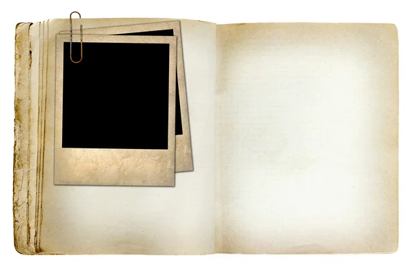 Oude geopenbaarde notebook met oude foto — Stockfoto