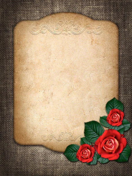 Card for invitation or congratulation with red roses — Stock Photo, Image