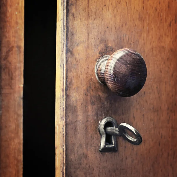 an old iron key in the lock