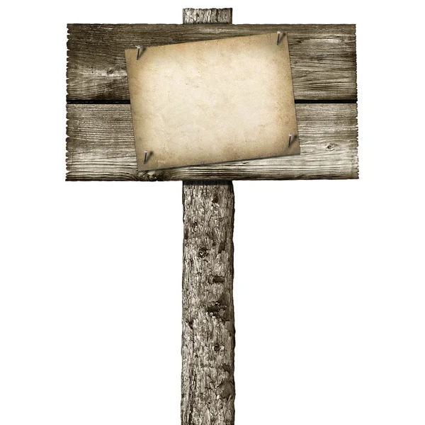 Dřevěný sloupek s vývěsní štít — Stock fotografie