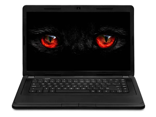 Monster Ogen Zoek Naar Laptop Scherm — Stockfoto