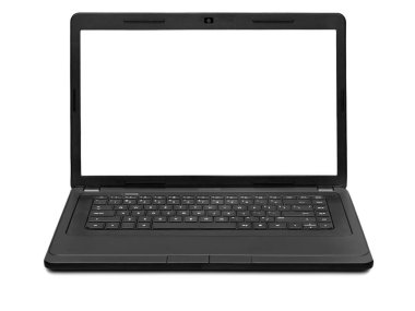 Beyaz arkaplanda boş bir ekran olan dizüstü bilgisayar