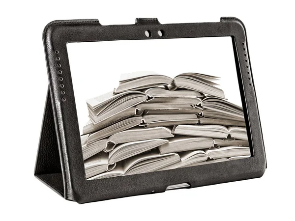 Stack Books Tablet Screen Isolated White Background — Stock Photo, Image