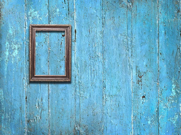 Old Wooden Frame Vintage Blue Wooden Background — Stock Photo, Image