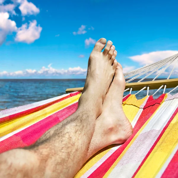 Feet Hammock Sea — Stock Photo, Image