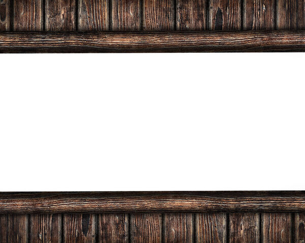 Old wooden panel as a frame isolated on white background