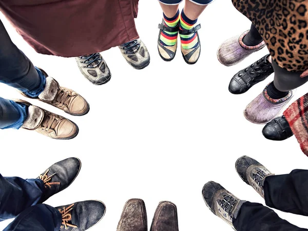 Feet People Standing Circle Isolated White — Stock Photo, Image