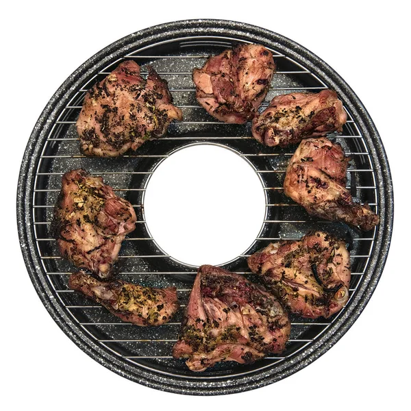 Grillfleisch Auf Der Grillpfanne Isoliert Auf Weißem Hintergrund — Stockfoto