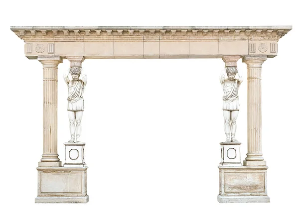 Antique Stone Arch Atlantes Form Columns Isolated White Background — Stock Photo, Image